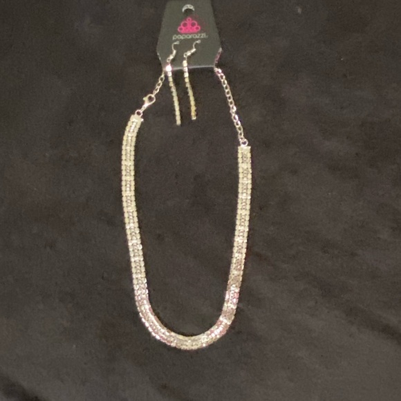 NWT Double Crystal Faux Diamond Adjustable Necklace & Earrings Bling Set - Picture 1 of 14